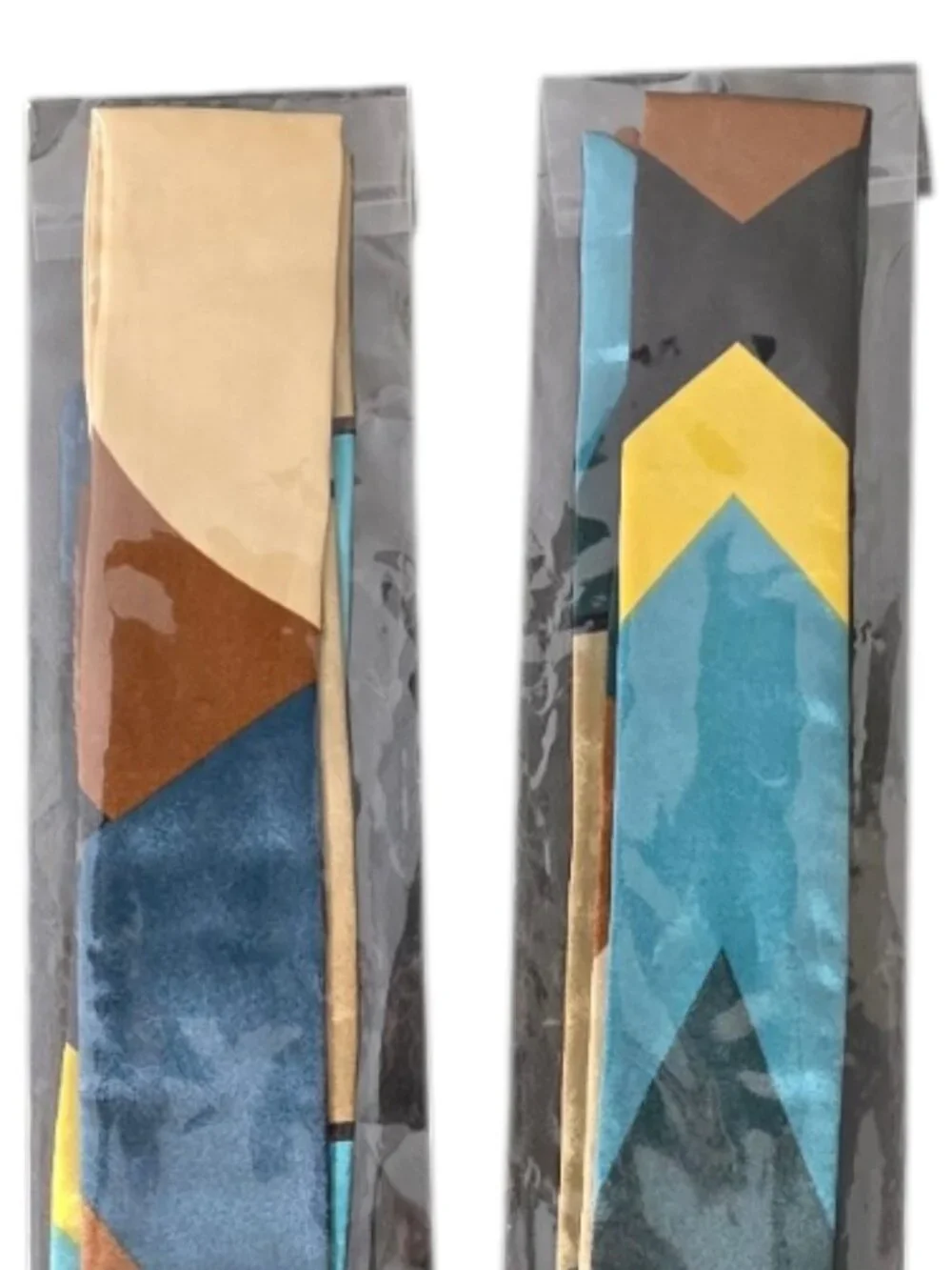 Geometric Print Twilly Scarf Teal Gold Black Skinny Purse Handle Wrap Hair Scarf